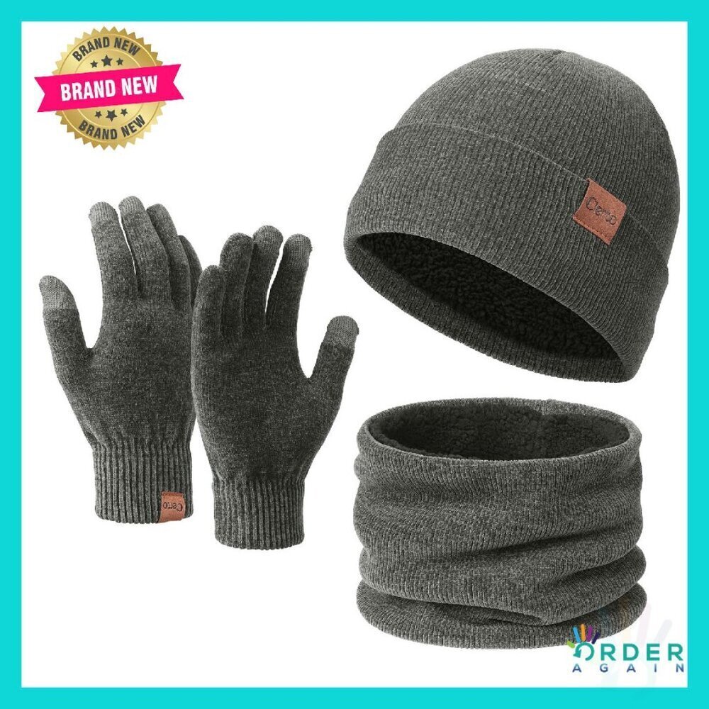 Winter Knit Beanie Hat Gloves Set Touchscreen Scarf Unisex Cozy